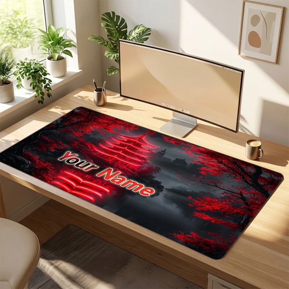 Pc Gaming Names - CIFbuy パーソナライズされた名前テキスト入りカスタムデスクマット、オリエンタルレッドメープル寺院柄、多サイズ展開、大型マウスパッド、滑り止めベース、PC・ノートパソコン用