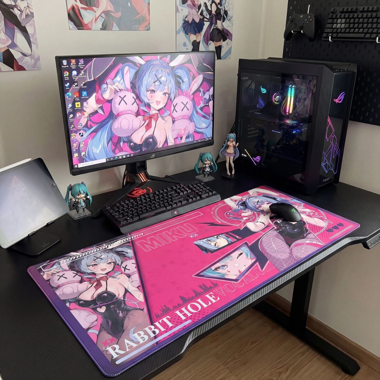 Pc Gaming Hatsune Miku - 初音ミク ラビットホール特大ゲーミングマウスパッド アニメバニーガールデスクマット 滑り止めゴムベース 滑らかな表面 ゲーマー向け