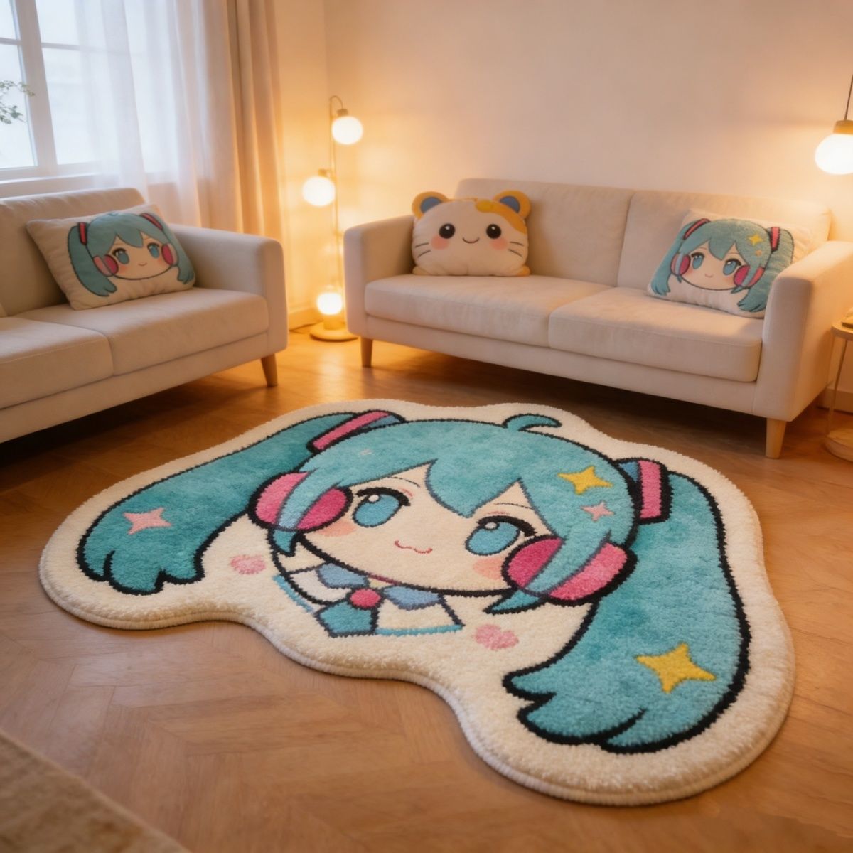 Pc Gaming Hatsune Miku - 初音ミク 厚手フェイクウールラグ – 寝室、ベッドサイド、フロアミラーマット用滑り止め付き