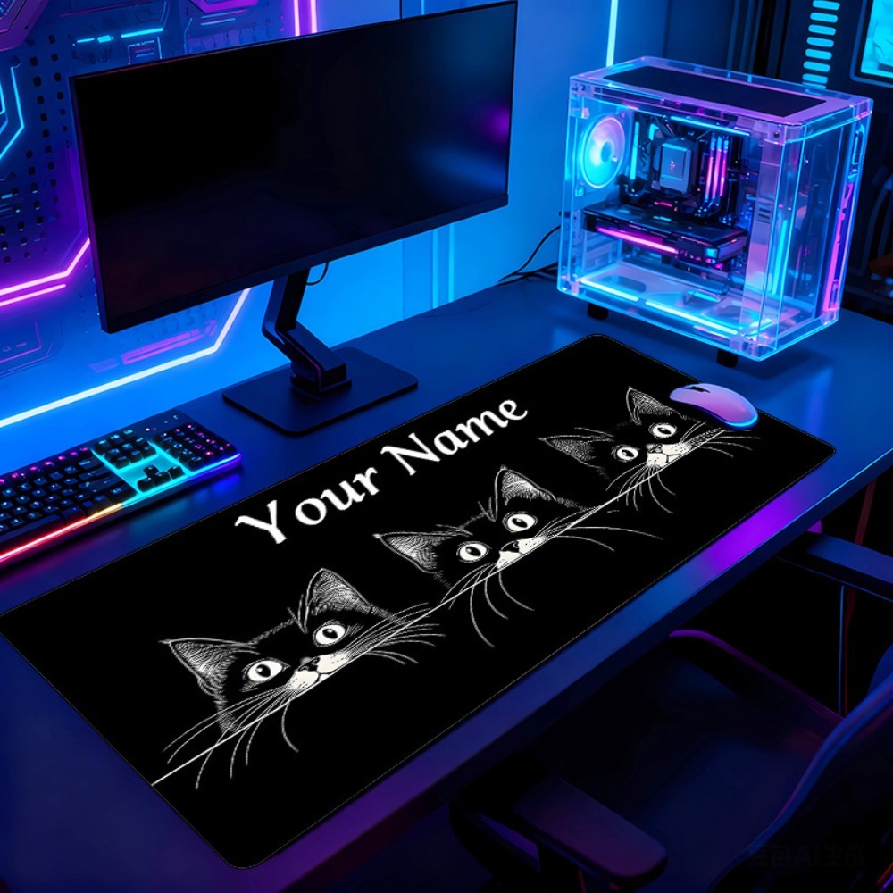 かわいい3匹の黒猫カスタムデスクマット、名前と番号入り、滑り - Pc Gaming Names のレビューと価格